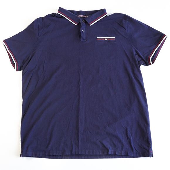 Ben Sherman Polo T-Shirt Short Sleeve Tee Button Collar XXL Navy Blue Red White - Picture 1 of 7